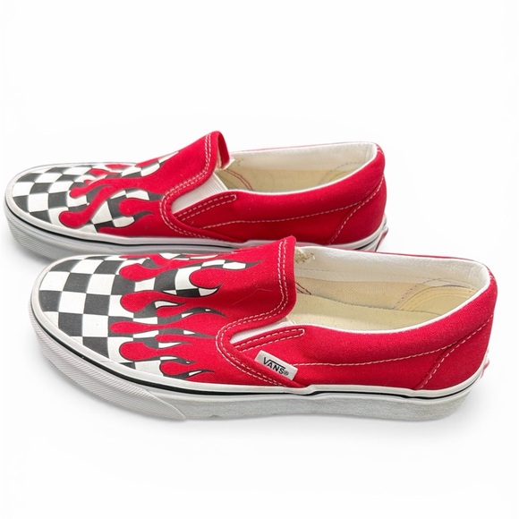 Vans Red Flame Checkered Slip-On Shoes - Picture 2 of 5